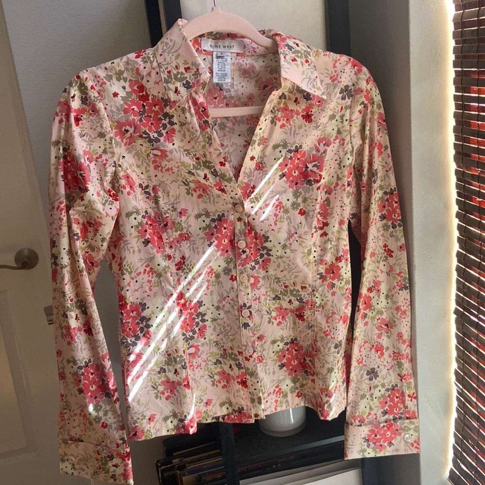 Pink floral button down long sleeve
